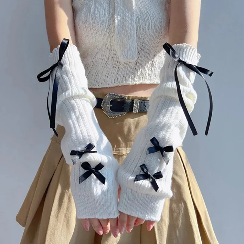 Women'S Fashion Gloves - Female Y2K Fashion Arm Warmers Bowknot