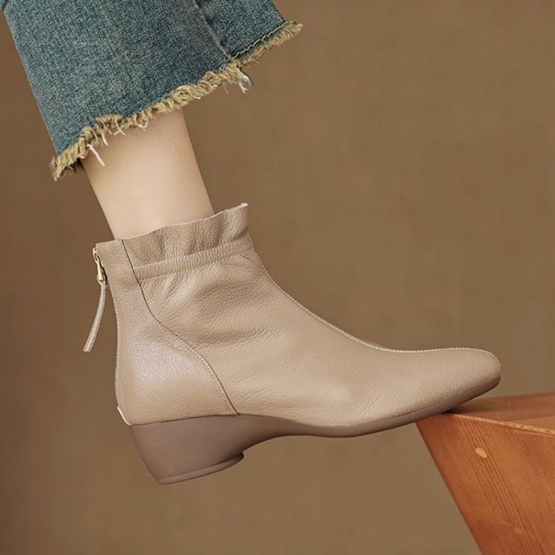 Women'S Fashion Rain Boots - Winter Women Mid-calf Leather Boots Ruffled