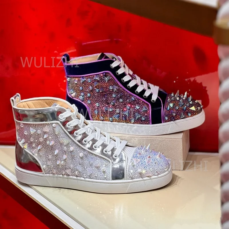 Women'S Fashion Running Shoes - Dark Purple Crystal Rivet Men Sneakers